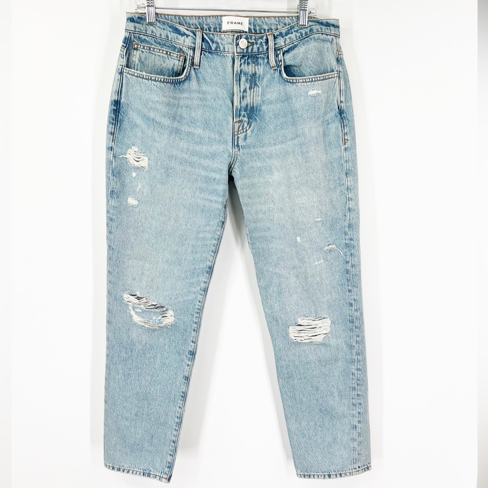 Frame Denim Distressed Straight-Leg Jeans Button Fly